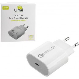 LIME TYPE C 3.0 PD FAST TRAVEL CHARGER QC 3.0 LTC14 21W 5V 4.0A /9V 2.4A WHITE
