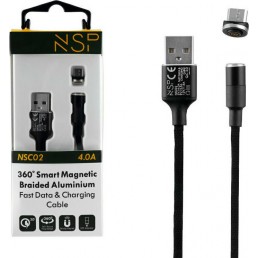 NSP MICRO USB ΦΟΡΤΙΣΗΣ-DATA MAGNETIC BRAIDED NSC02 4.0A QC 3.0 1.2m BLACK