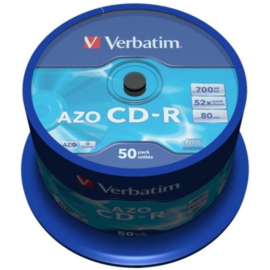 VERBATIM CD-R 80MIN - 700 MB 52X AZO CRYSTAL CAKEBOX 50PCS