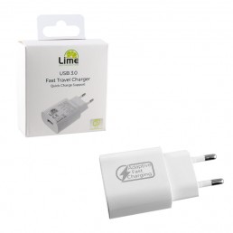 LIME USB 3.0 FAST TRAVEL CHARGER QC 3.0 LTU01 18W 2400mA WHITE
