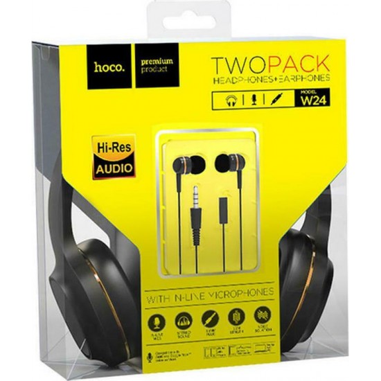 Hoco W24 Enlighten Ενσύρματα On Ear Ακουστικά Μαύρα-Χρυσό