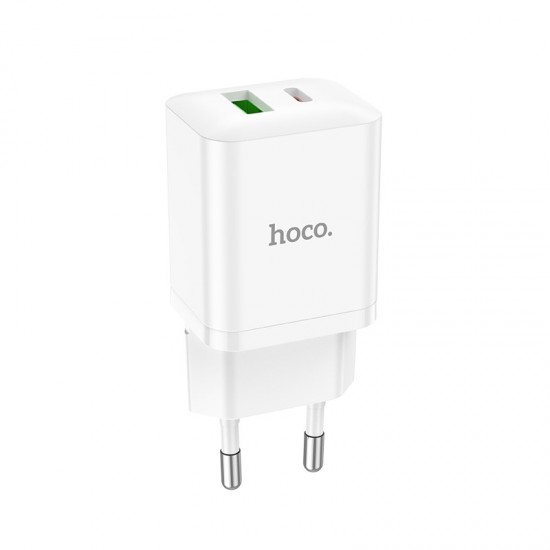 Hoco Φορτιστής με Θύρα USB-A και Θύρα USB-C  Quick Charge 3.0 Λευκός (N28)