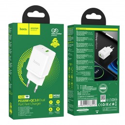 Hoco Φορτιστής με Θύρα USB-A και Θύρα USB-C  Quick Charge 3.0 Λευκός (N28)
