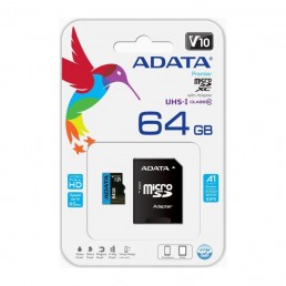 ADATA AUSDX64GUICL10A1-RA1 PREMIER MICRO SDXC 64GB UHS-I V10 CLASS 10 RETAIL WITH ADAPTER
