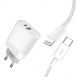 XO-L64(EU) Φορτιστής με Θύρα USB-A και Θύρα USB-C και Καλώδιο Lightning 20W Power Delivery / Quick Charge 3.0 Λευκός